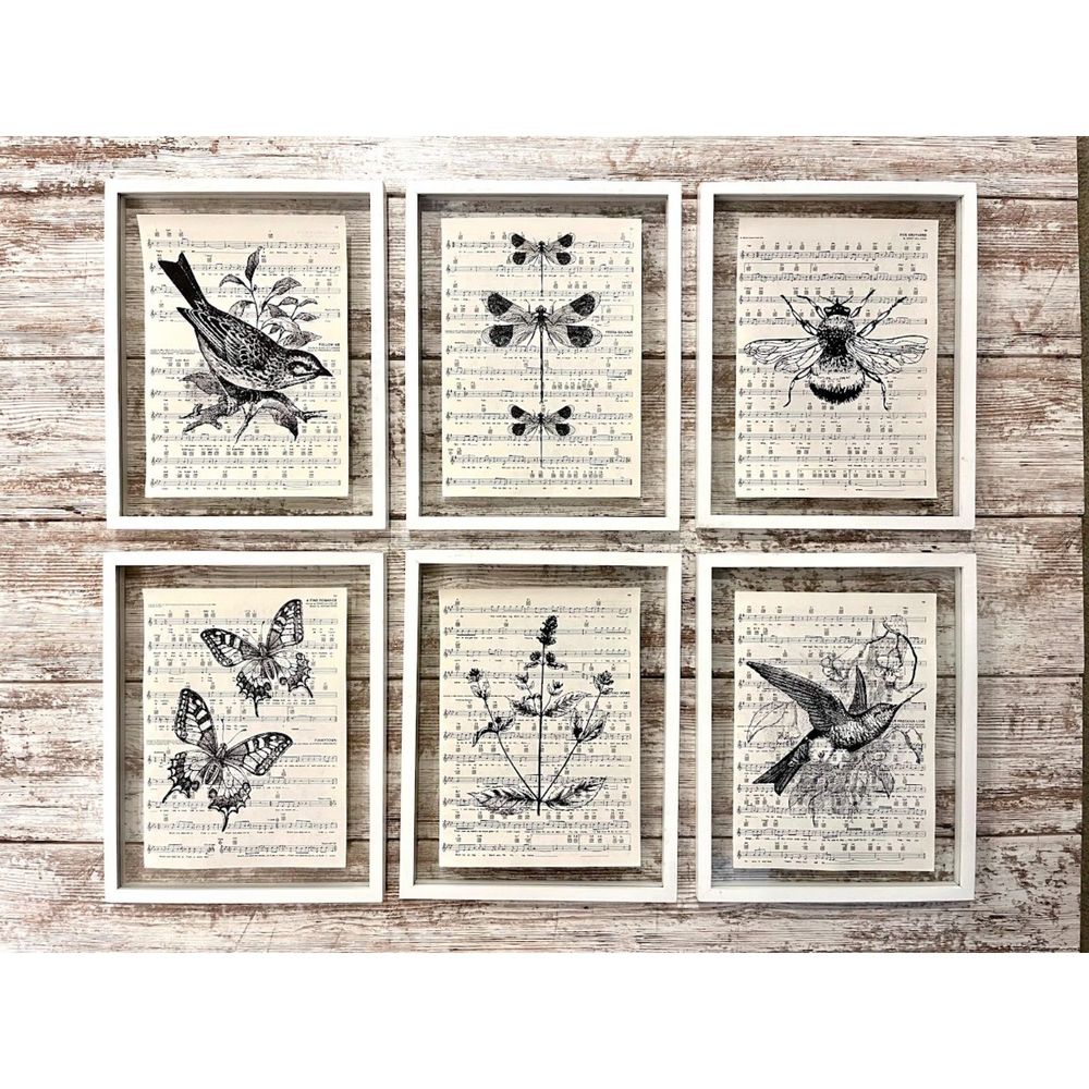 Botanical Vintage Sheet Music Wall Collage Artwork 8x10 Picture Prints, Set of 6